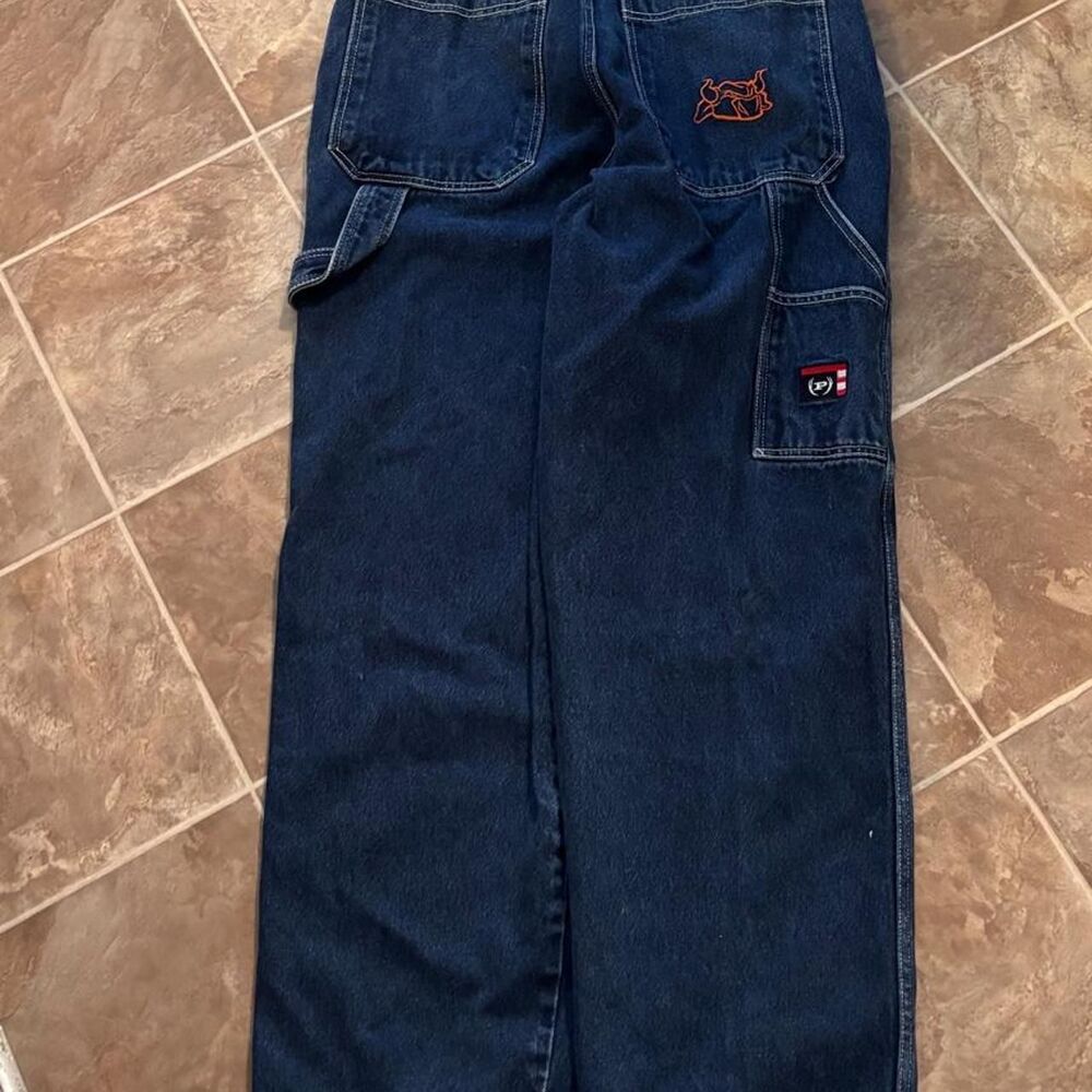 Vintage 2000s Y2K Phat Farm bull embroidery baggy carpenter jeans size 33x32
